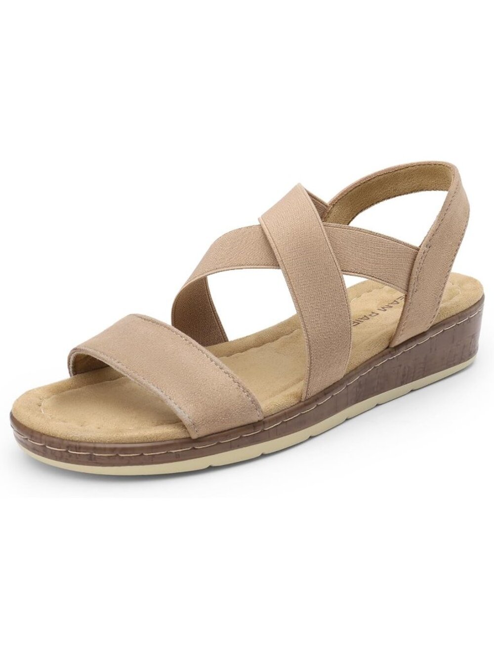Dream Pairs Women's Nude Open Toe Ankle Strap Faux Suede Low Wedge Sandals